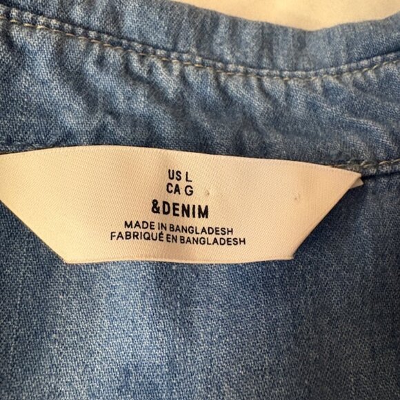 & Denim Western Shirt Dress with Pearl Snap Buttons and Pockets Size Large - Picture 4 of 8